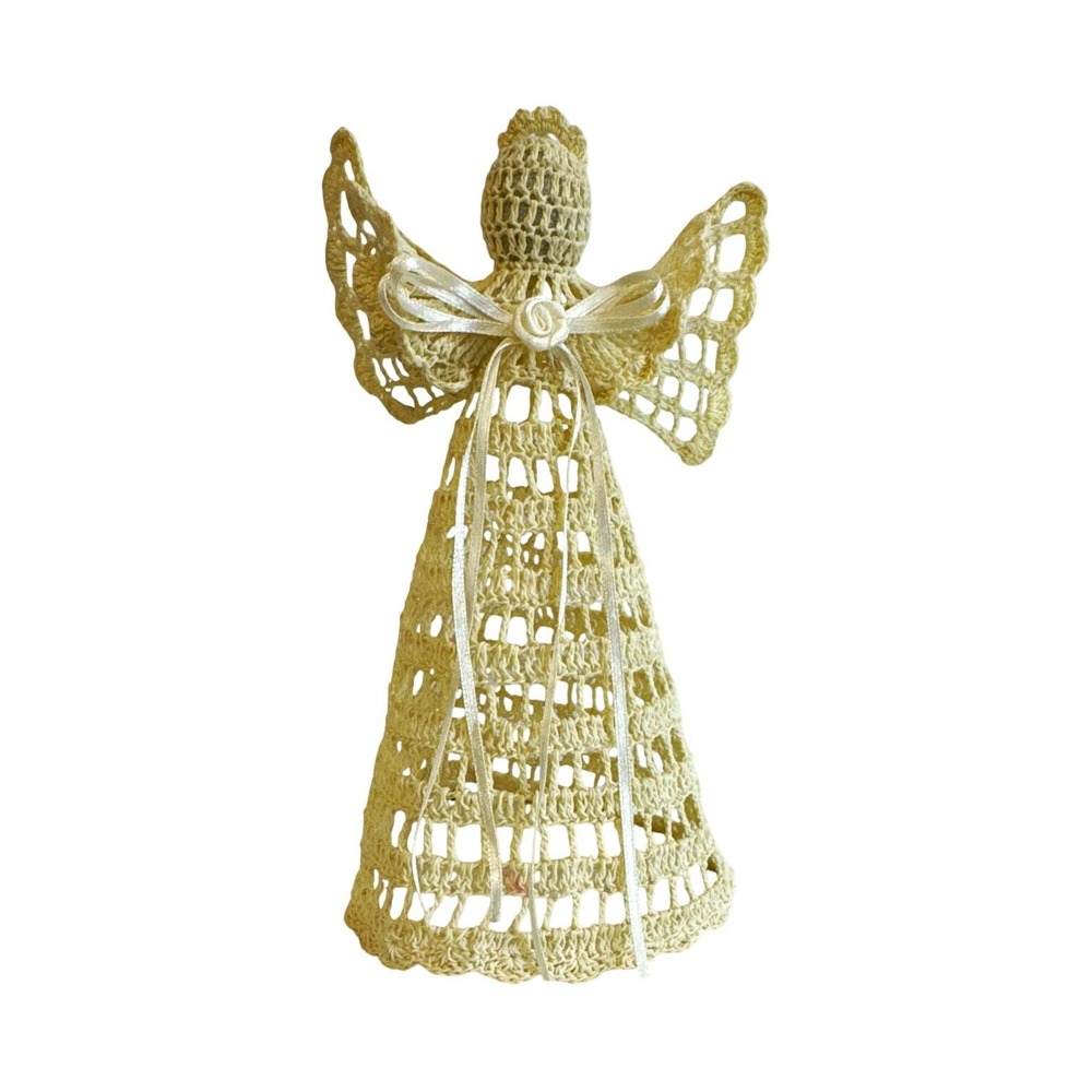 Handmade Crochet Angel Tree Topper Ivory Lace Christmas Decoration 9 Inch